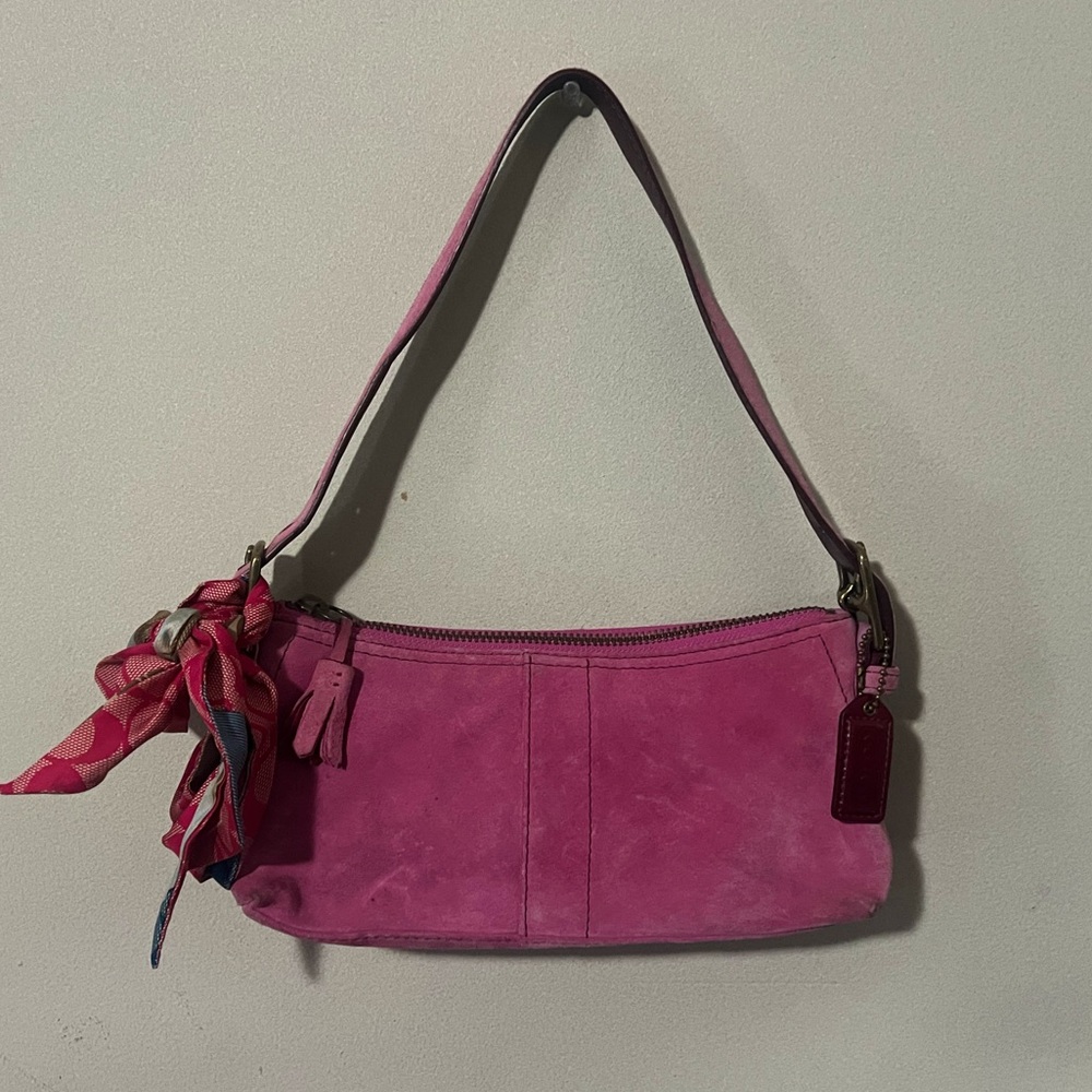 Pink Coach Suede Shoulder/Demi Baguette Bag